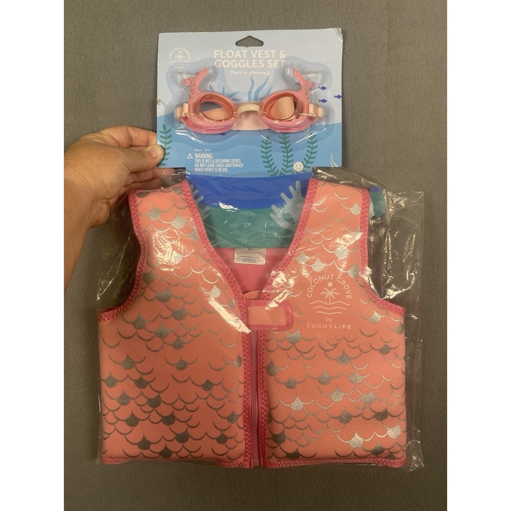 NIP Coconut Grove Swim Vest And Goggles "Pearl The Mermaid" Pink Swim Helper